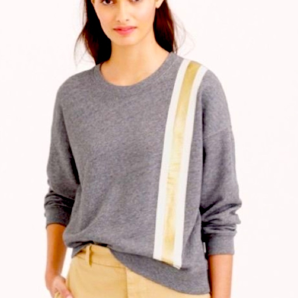 J. Crew Gold Metallic Racing Stripe Gray Sweatshirt Size M NWT